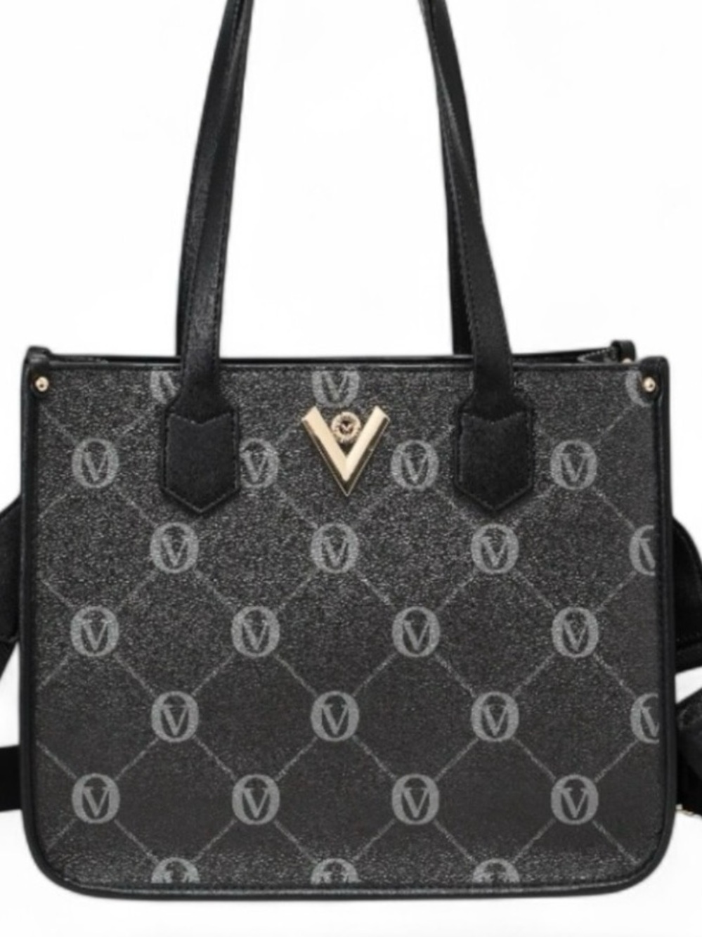 Valentino Orlandi Celine Black Logo Tote with Gold V Emblem